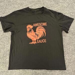 Black Cotton T-Shirt with 'Awesome Sauce' Rooster Graphic #355